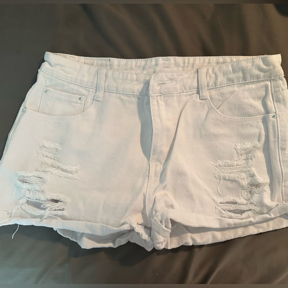 Women's White Distressed Denim Shorts